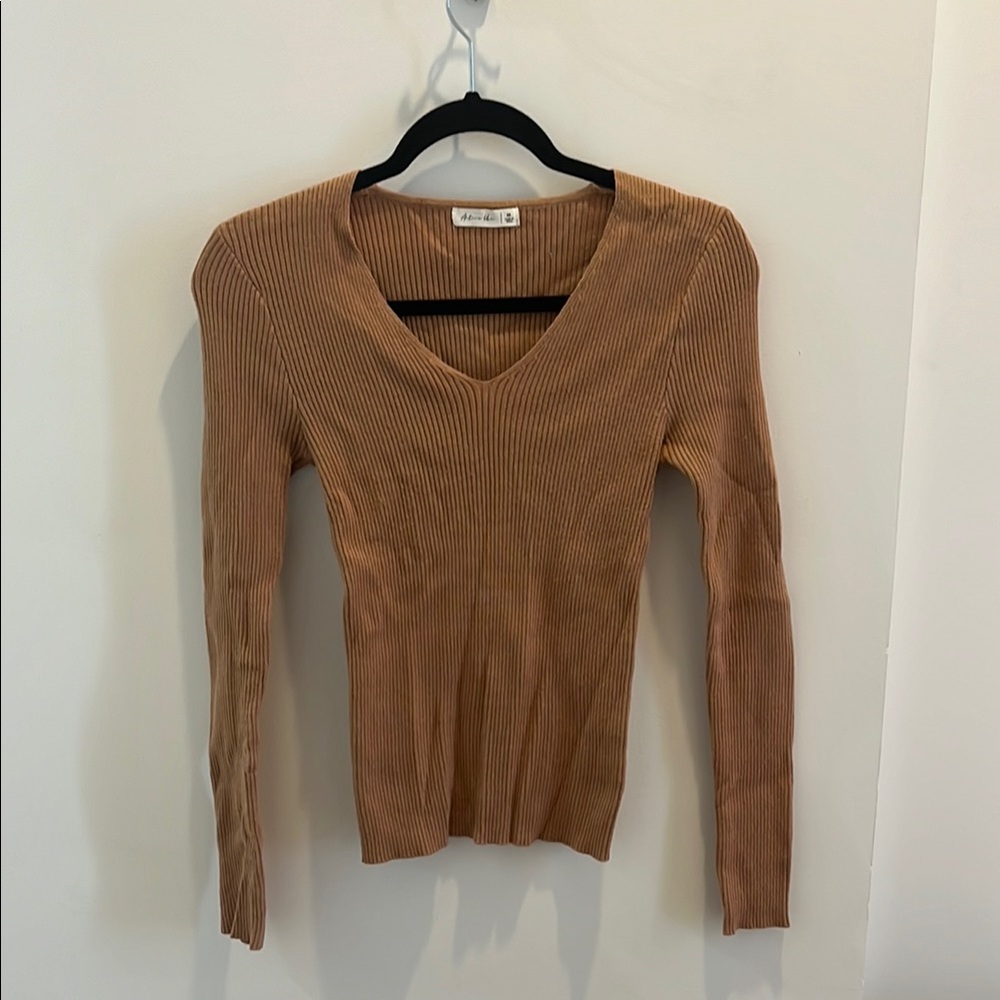 Tan Ribbed Long Sleeve Top